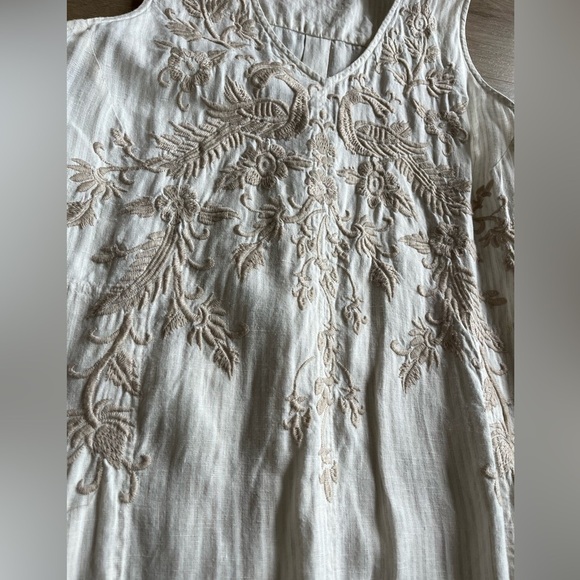 JOHNNY WAS Embroidered LINEN TANK DRESS SZ L - Picture 4 of 12